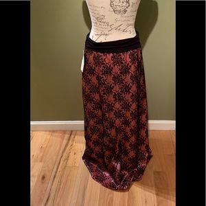 Long Pink and Black Lace Skirt
